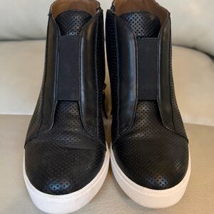 Linea Paolo Felicia Black Perforated Leather Wedge Sneaker, Size 6M